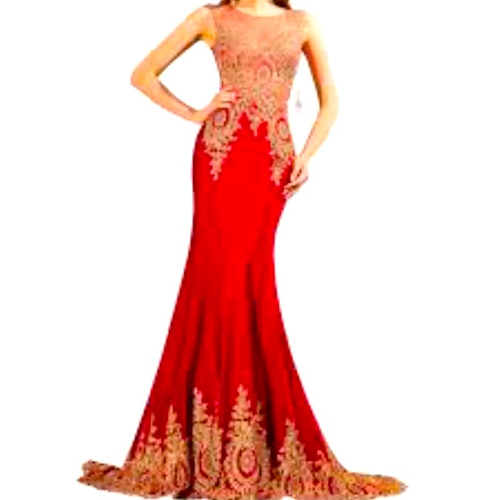 Elegant Red and Gold Evening Gown